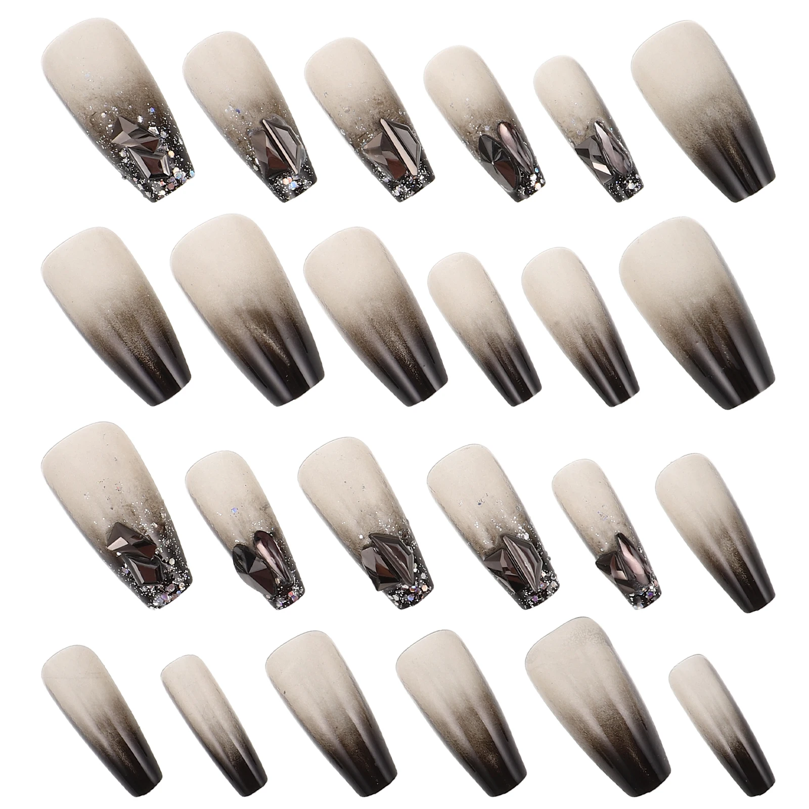 

1 Set Reusable False Nails Full Cover Medium Press On Artificial Sparkly Rhinestone Detachable Fake Nails Women Manicure Nail