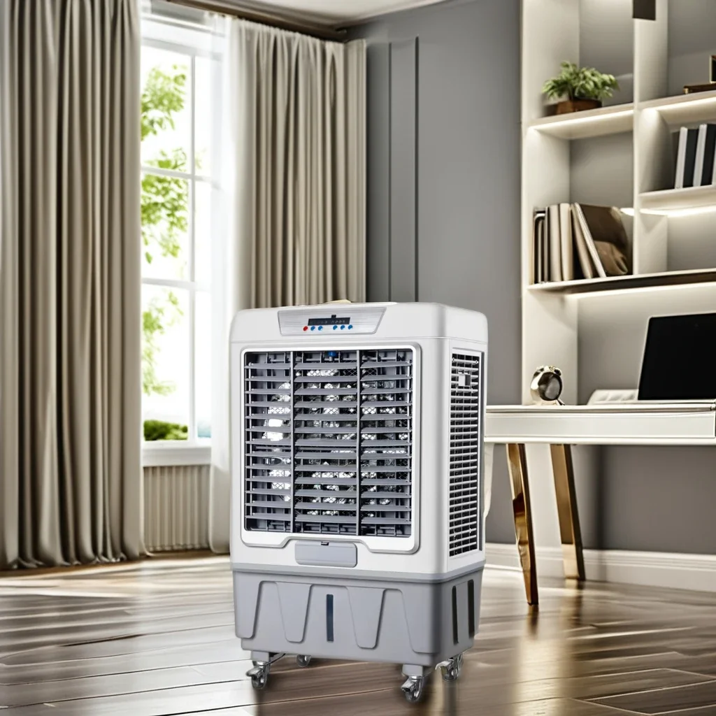المحمولة الكهربائية مبرد الهواء التبخيري التبديل التحكم الصناعية المحمول الطابق الدائمة مروحة التبريد المنزلية حالة جديدة