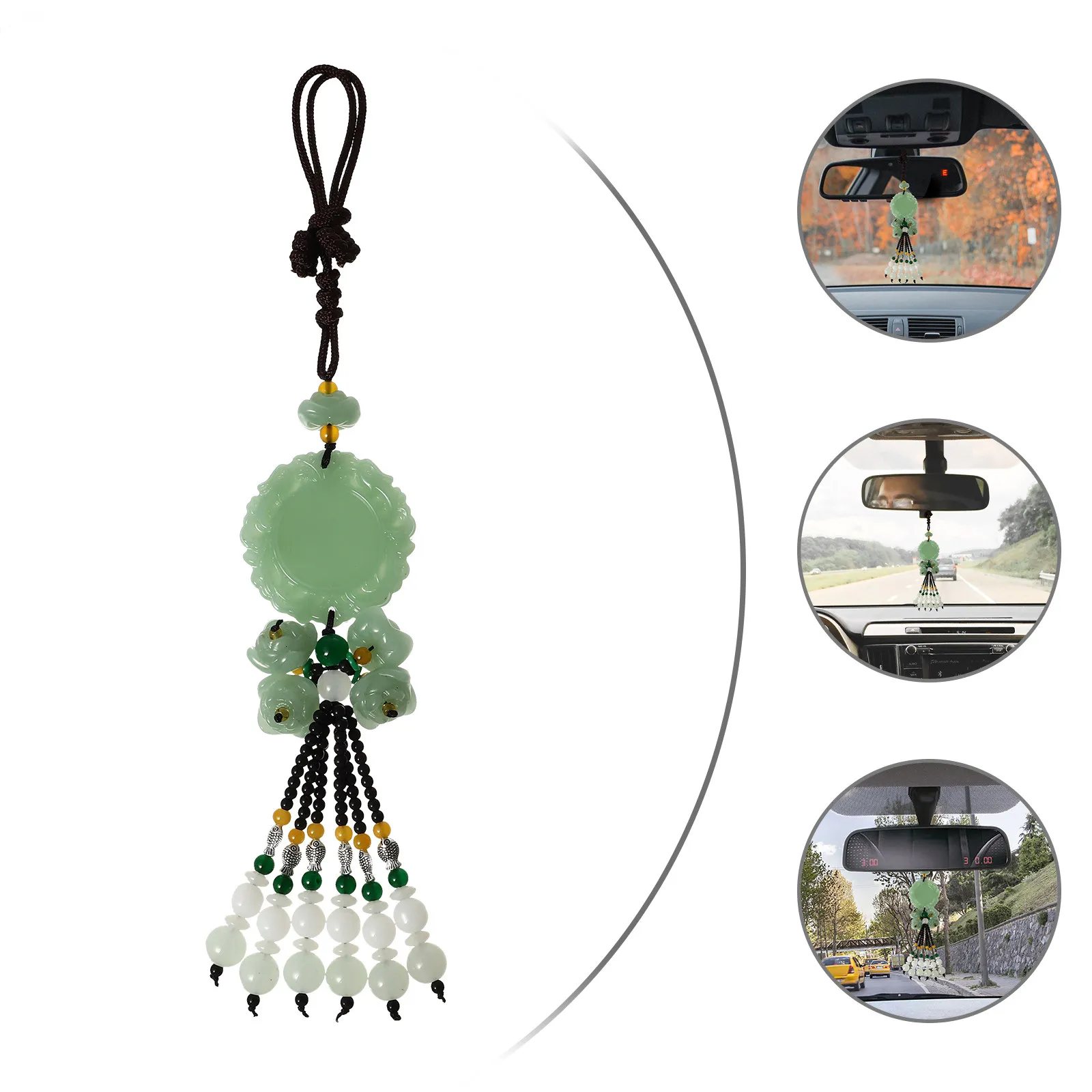 Jade Car Pendant with Colored Glaze – Rearview Mirror Hanging Decor for Vehicle Interior, Keychain & Gift