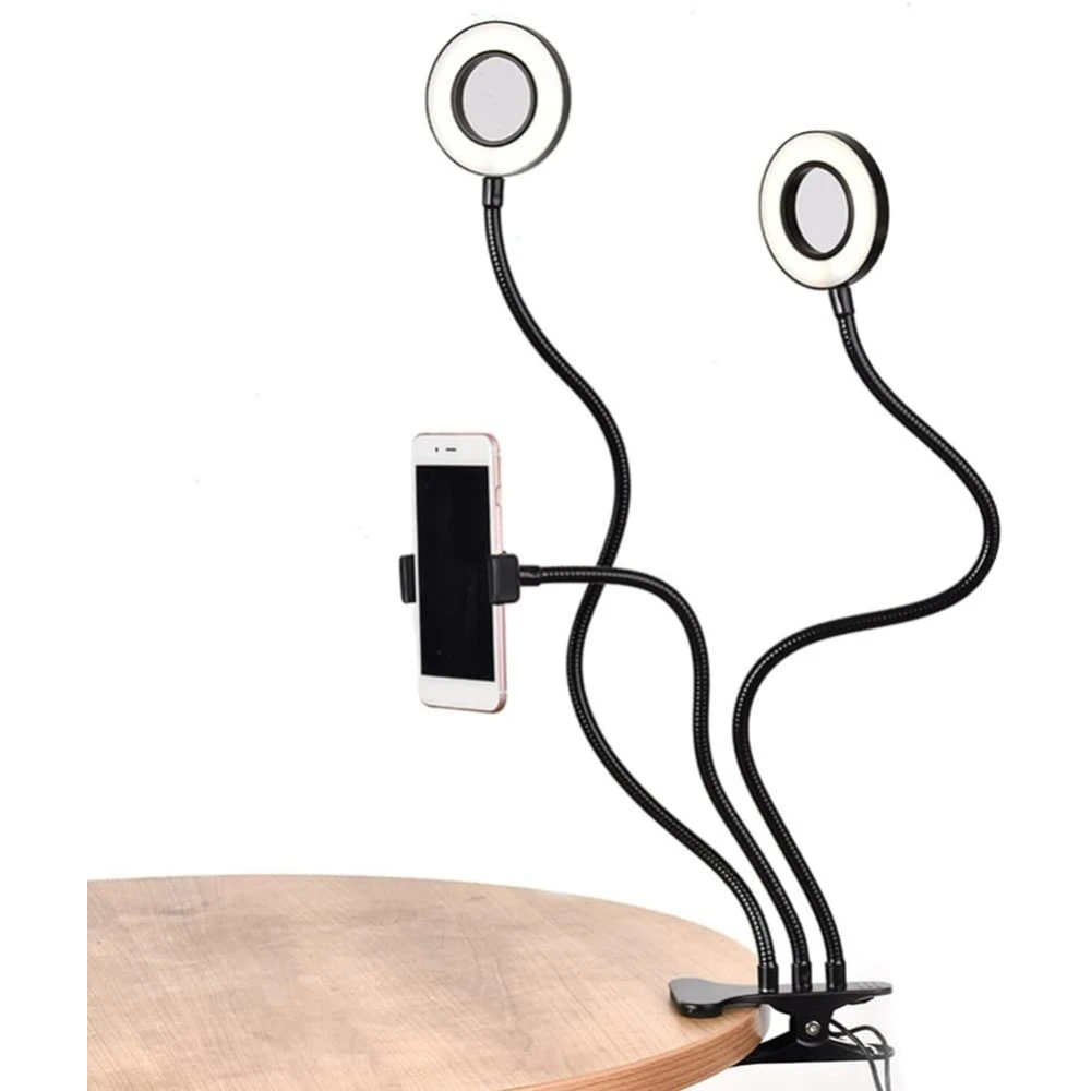 Ring Light for Live Streaming, USB Clip On LED Fill Light with Phone Holder, Dual Lights 3 Modes Dimmable Flexible Arm for Video