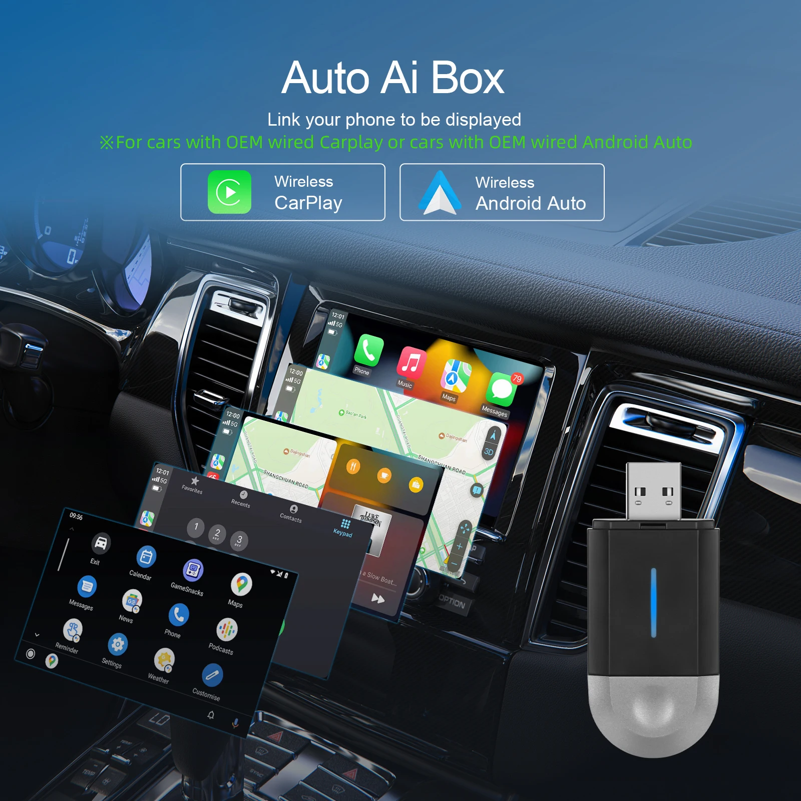 Podofo Carplay Ai Box Wireless CarPlay Car Adapter Wireless Carplay Dongle Plug Play for Universal Toyota Mazda Nissan Camry