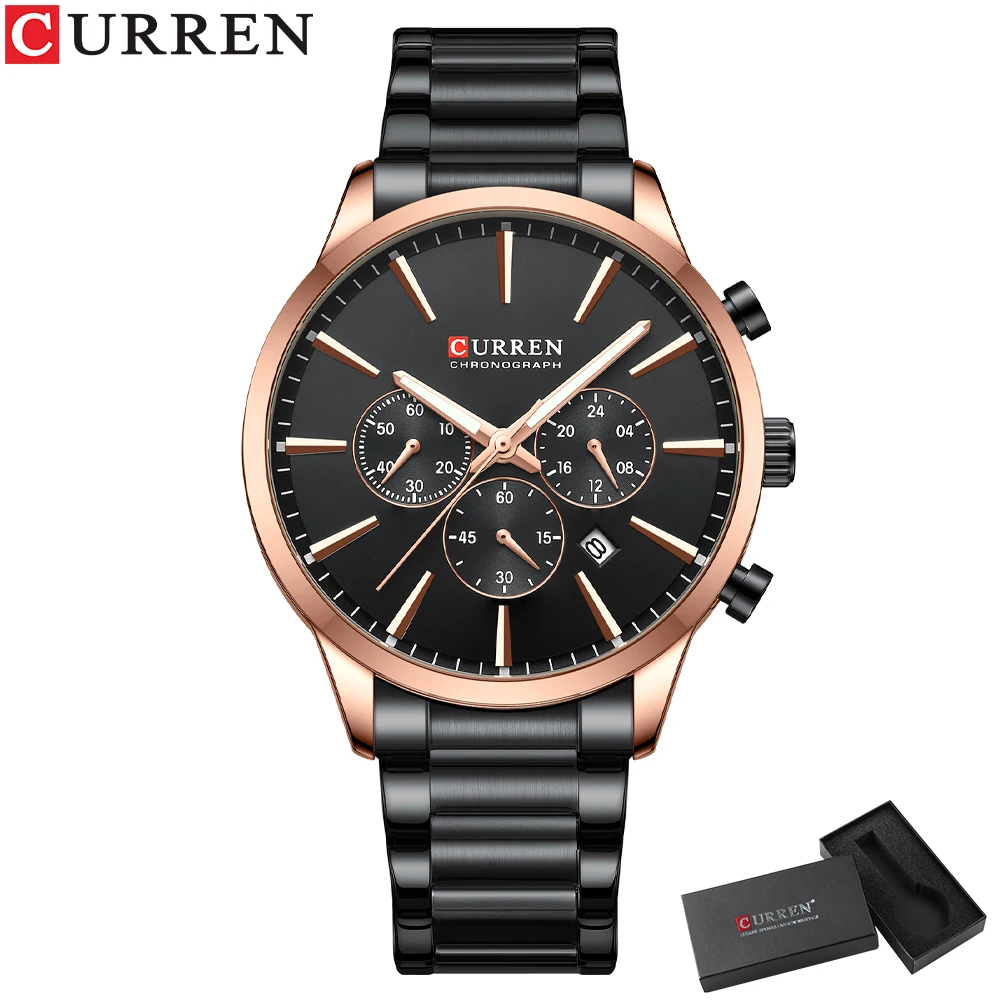 CURREN Casual Sport Uhren Herren Quarz Chronograph Edelstahl Armband Armbanduhren mit Datum Männliche Uhr 8