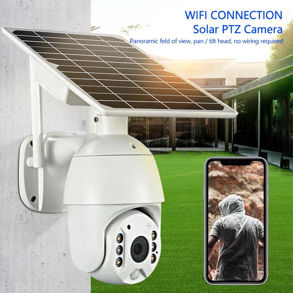 ALLCHN WIFI Solar Pan/tilt Metal Shell 8W Solar Panel Outdoor Waterproof Color Night Vision PIR Alarm Two-way Audio Solar Camera