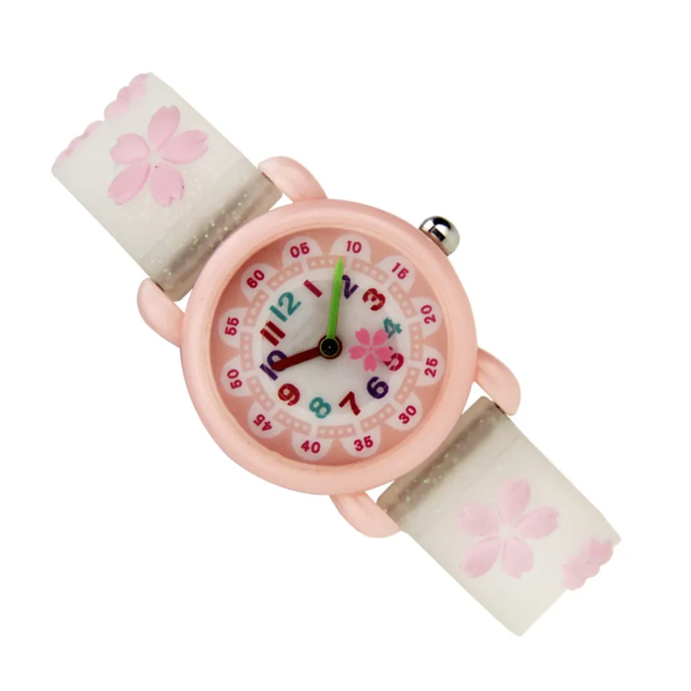 Kids White Quartz Watch Cartoon Creative Design Precise Time Learning Comfortable Soft Strap Watch for Children