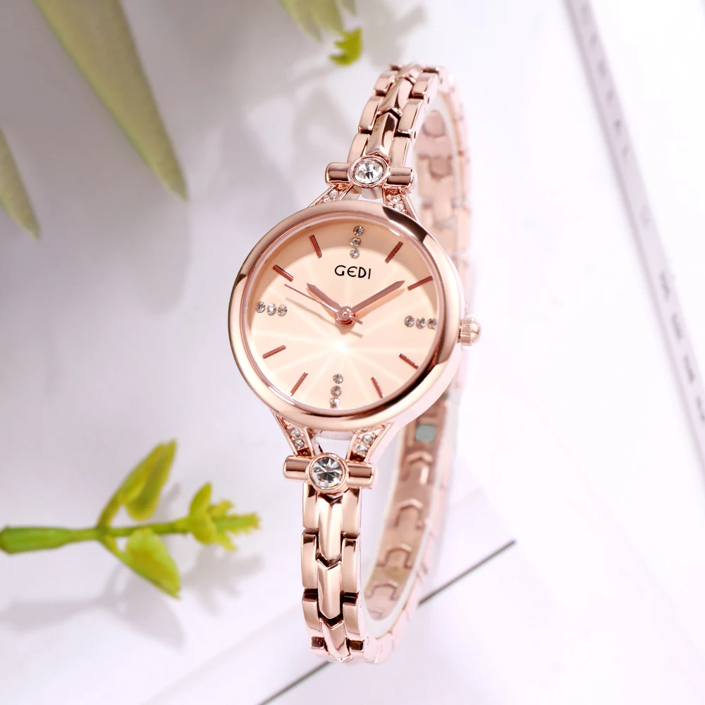 

GEDI Ladies Wristwatch Water Resistance Minimalist Alloy Quartz Watch for Women Elegant Rose Gold Woman Watch