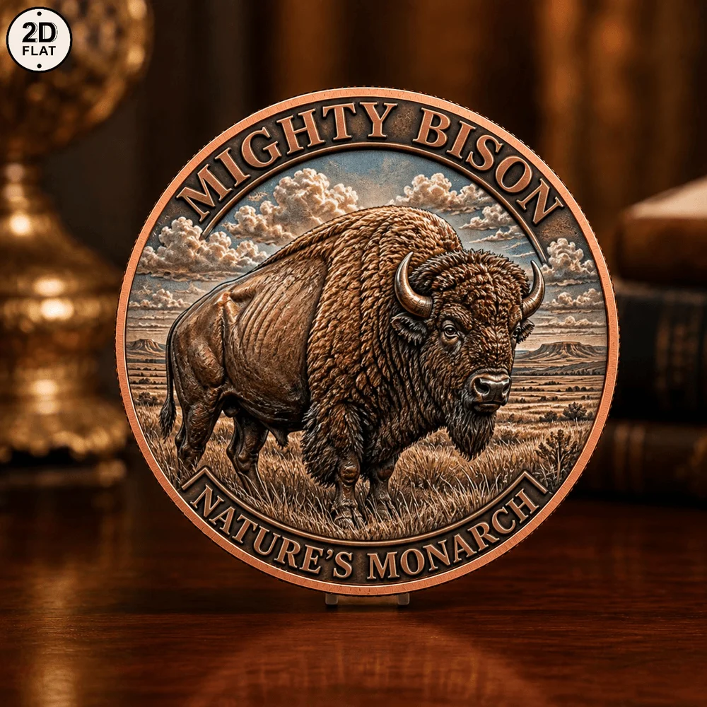 1pc 1oz .999 Fine Copper Mighty Bison Commemorative Coin 2D Print Wild American Bison Challenge Coin Wildlife Art Collection