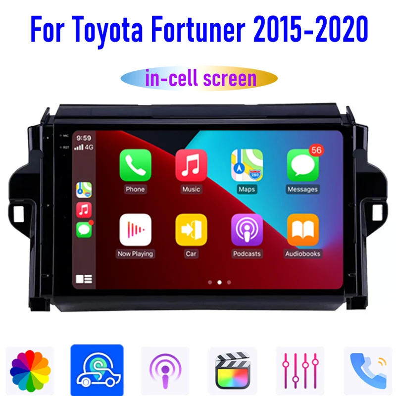 

Car Stereo Radio 9'' For Toyota Fortuner 2015-2020 Wireless Apple Carplay Android 13 Auto Map Steering GPS WIFI Reversing Image
