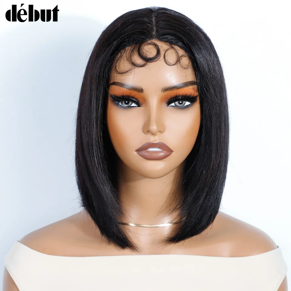 

4 × 1 часть кружевных париков с бахромой, короткий парик боб, средняя часть, кружевные парики, перуанские волосы, прямой парик боб для чернокожих женщин