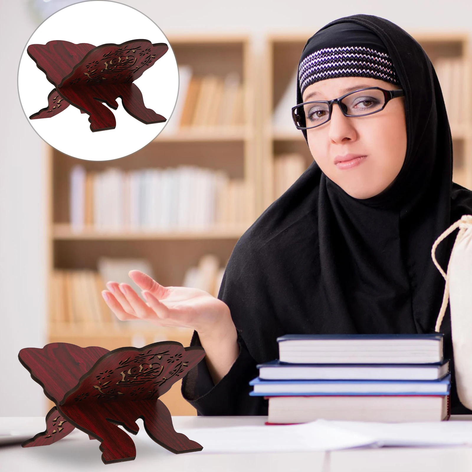 

Carved Wood Quran Stand Vintage Style Religious Book Holder Display for Prayer Muslim Home Decoration Book Stand