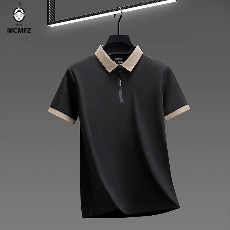 Men Contrast Trim Polo Shirt Short Sleeve Half Zip Placket Breathable Casual Tops For Business Office And Daily Wear