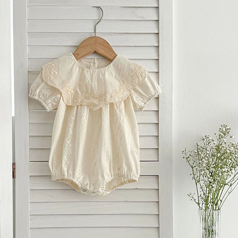 2024 Infant Baby Girl Romper Cotton Shorts Sleeve Bodysuit Newborn Rompers Embroidery Baby Onepiece Fashion Baby Girl Clothing