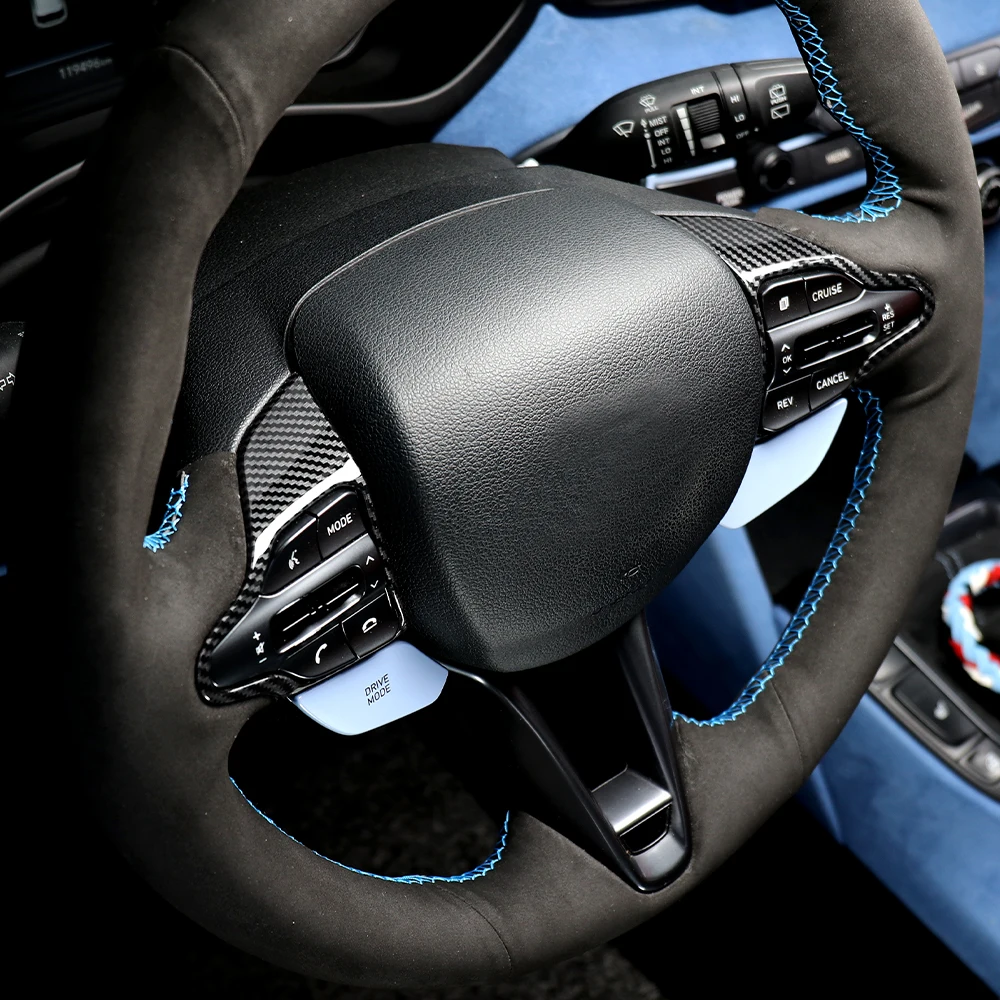 Carbonfaser-Stil Lenkradrahmenabdeckung Zierleiste Innenraumzubehör LHD/RHD für Hyundai Veloster N 2019-2023 Kona N I30N – Detail 4