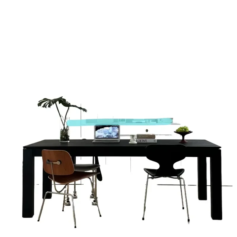 Minimalist Black Solid Wood Dining Table Home Worktable Leisure Long Desk for Dining Room Office Study Furniture