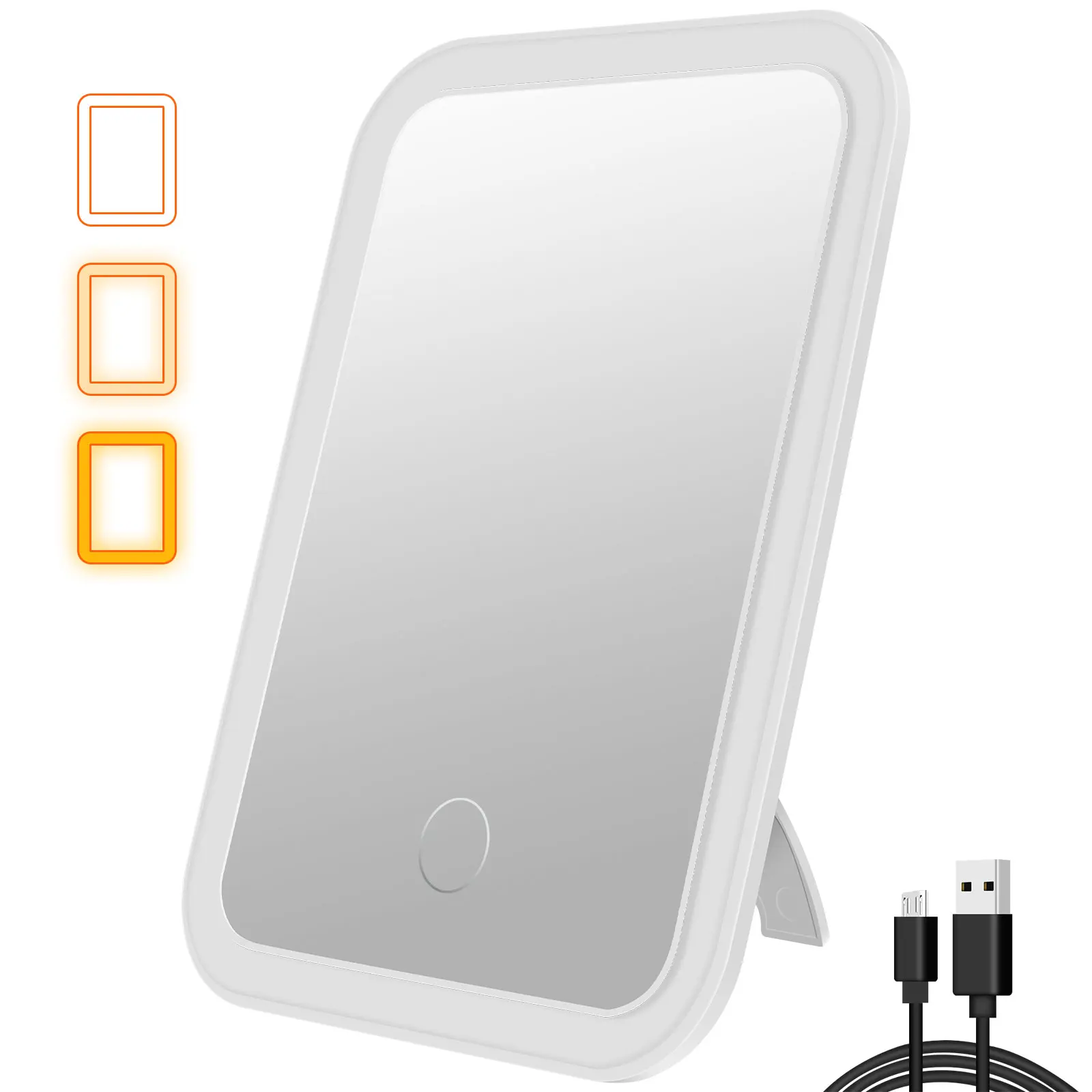 3 Colors LED Vanity Mirror with Touch Screen USB Rechargeable Dimming Makeup Mirror 3 Brightness Portable Vanity Mirror