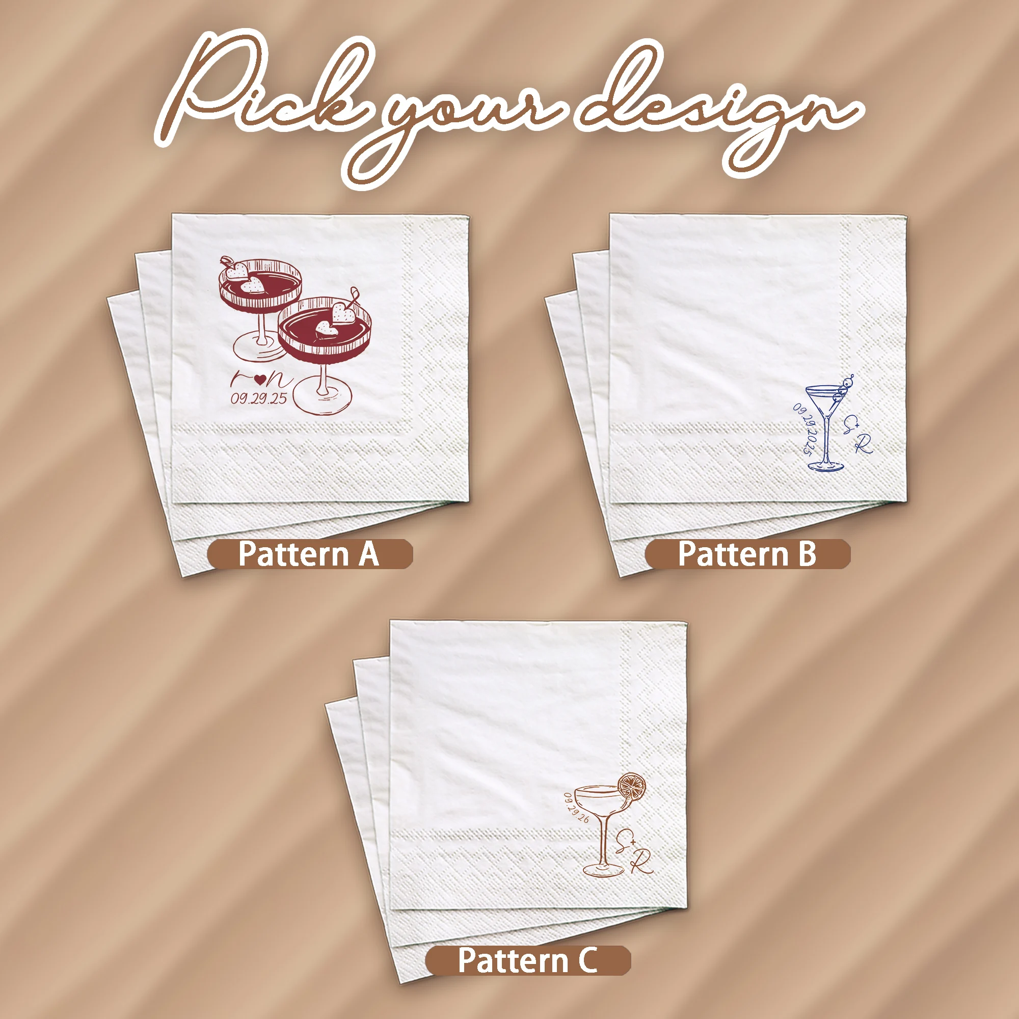 Custom Wedding Napkins Disposable Personalized Cocktail Napkins Custom Paper Napkins of Your Text for Party Birthday Wedding Dec - view 2