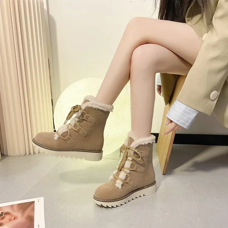 Botas de nieve impermeables para Mujer, zapatos de punta redonda con plataforma de felpa, cálidos, invierno, 2023