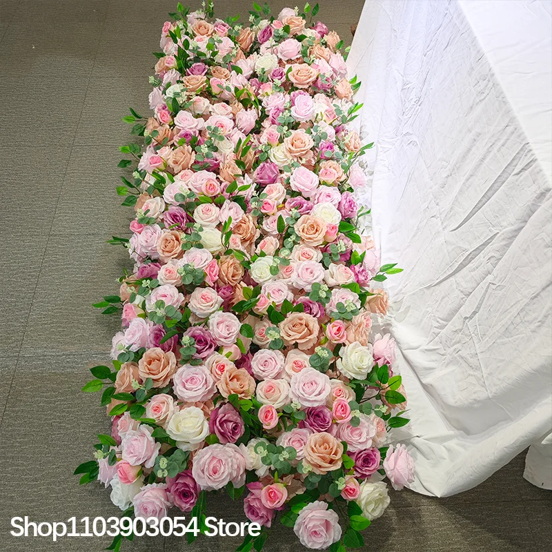 Rosa Rose Grünes Blatt Künstliche Lange Blumenreihe Blumenwand Hochzeits-Hintergrund-Dekoration Event-Party-Requisiten 100/200cm – Detail 10
