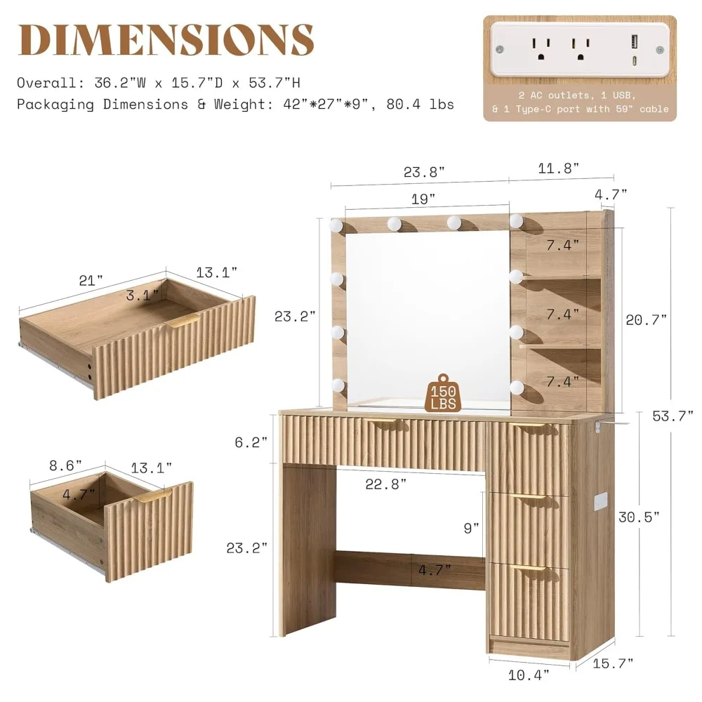 Fluted LED Vanity Desk 3