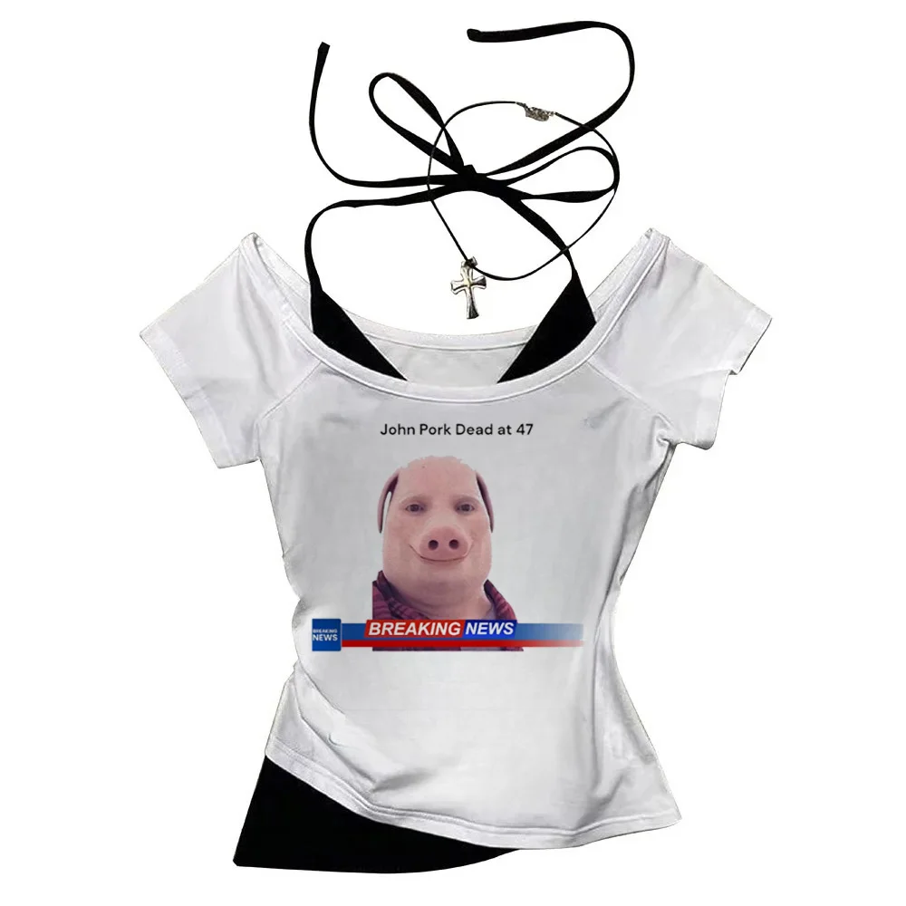 John Pork Dih Funny Brainrot T-shirt for Women T Shirts Sleeve Tops Summer Short Sleeved Crop Tops Tees