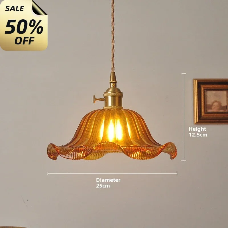 Brass Glass Chandelier Nordic Retro Homestay Bar Counter Restaurant Bedside Lamp Creative Personality  Bedroom Pendant Light