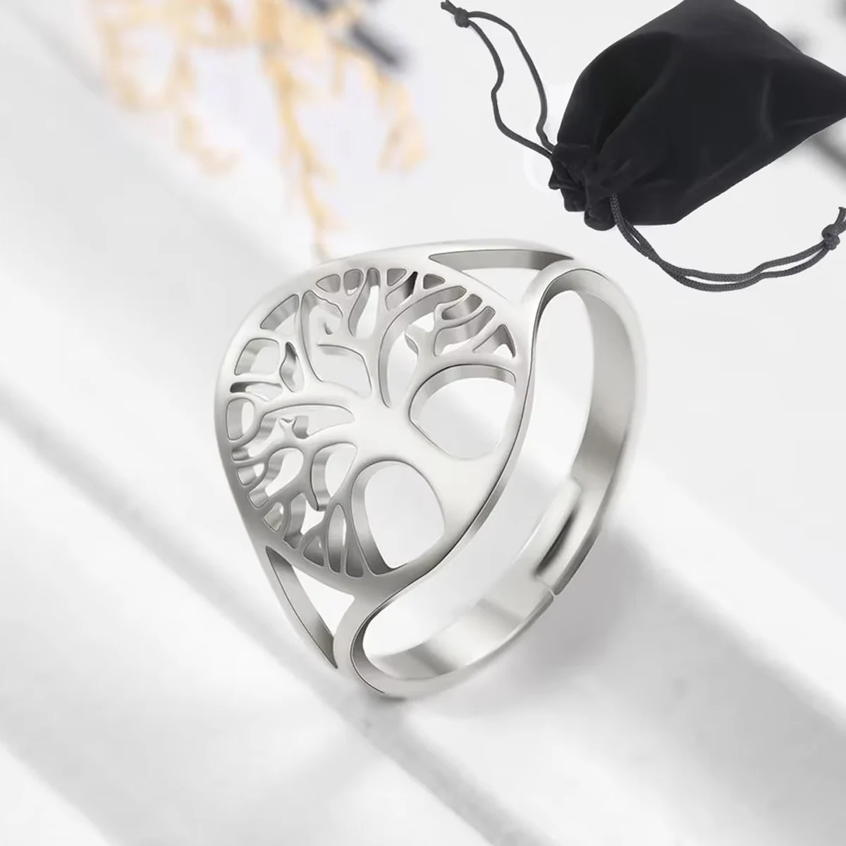 Tree of Life Ring  Steel Gold Color Adjustable Finger Rings  Jewelry Anniversary Gifts for Women