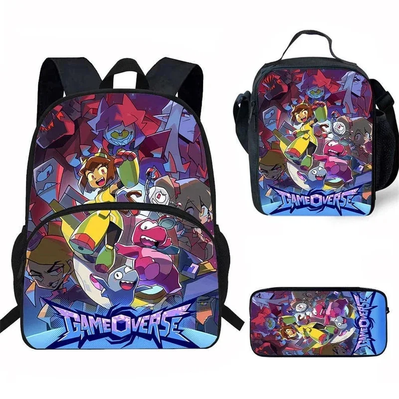 2026 New 3pcs Gameoverse Kids School Set Backpack Lunch Bag Pencil Case Print Cartoon Robot Anime Peripheral Student Gift