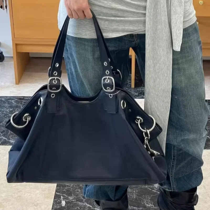 

Корейская сумка через плечо с пряжкой из искусственной кожи для подмышек, дизайнерская женская большая сумка большой вместимости, однотонная сумка для йоги с верхней ручкой