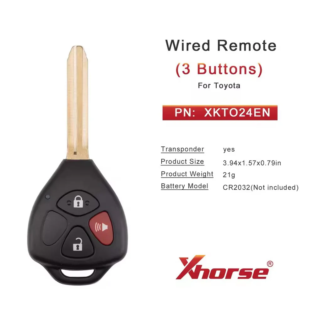 5PCS Xhorse XKTO24EN 2nd Generation Wire Remote Key 3 Buttons for Toyota Style