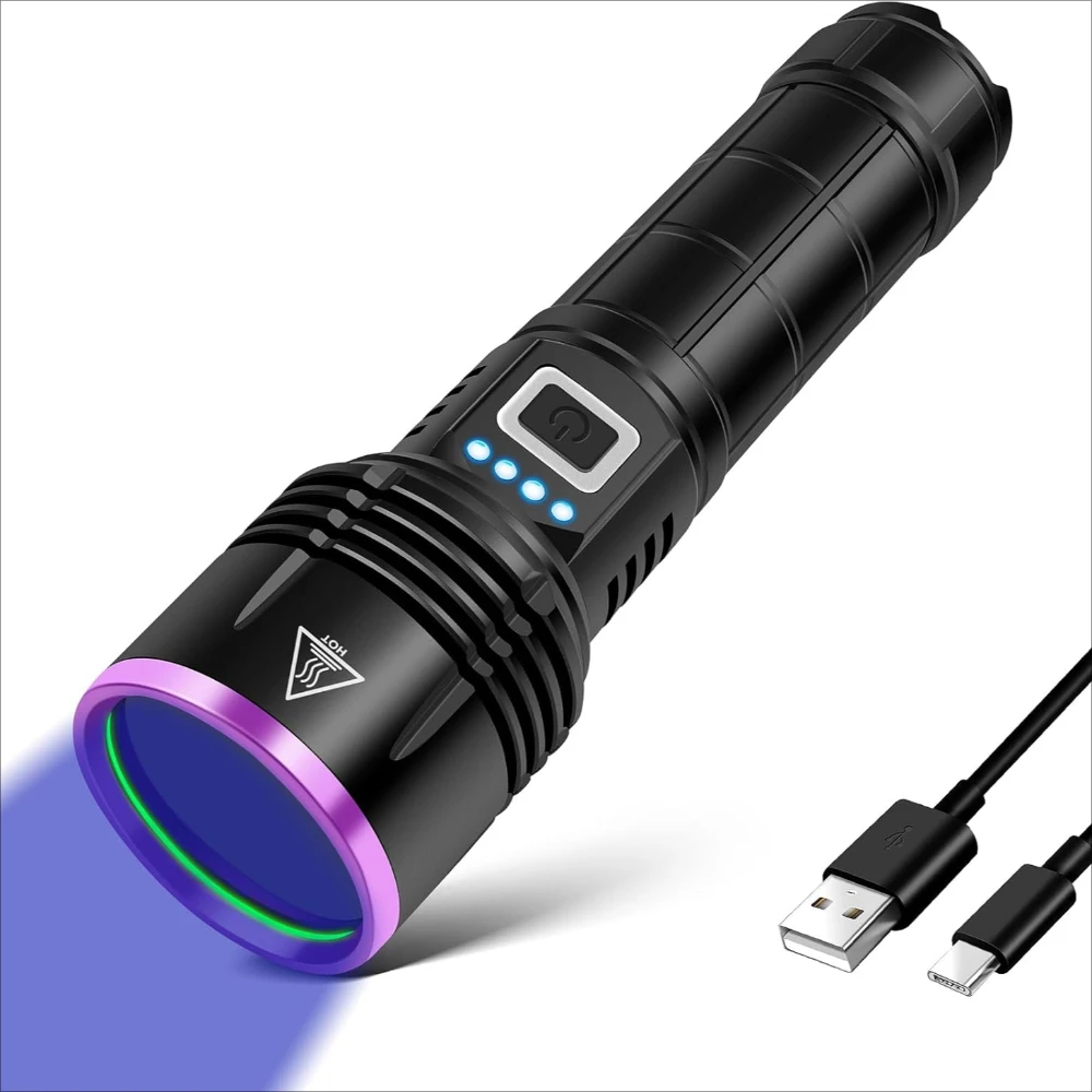 

High Power UV Flashlight 365nm UV Light 5000Mah Battery Usb Rechargeable Black Light Torch for Pet Urine Detection, Resin Curing