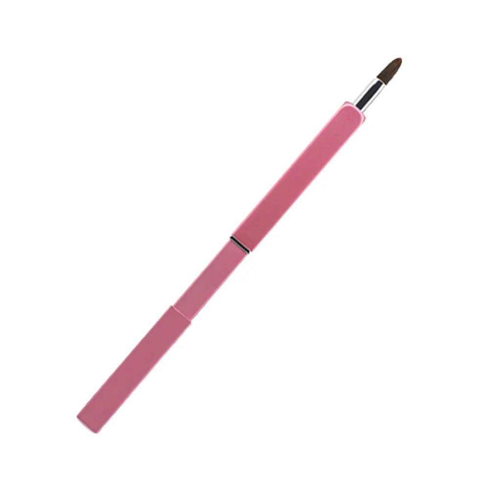 Escova labial retrátil, fibra de nylon rosa, ferramenta de maquiagem portátil para viagens, tubo de metal leve, aplicação suave, escova labial prática