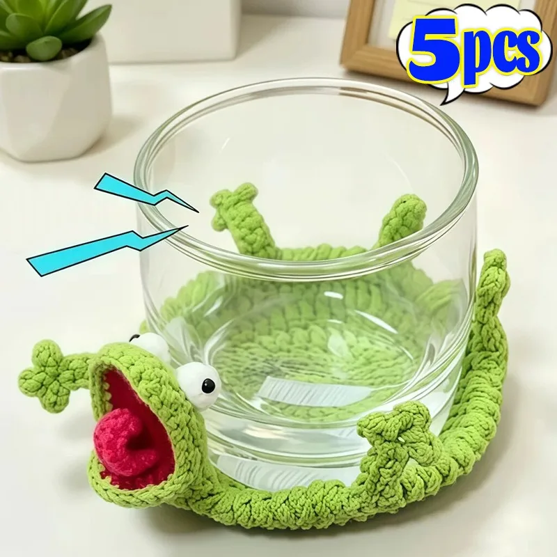 1/5Pcs Crocheted Lizard Coaster Stress Relief Desk Decor Absorbent Drink Mat Funny Animal Mug Rug for Office Home Table Protect