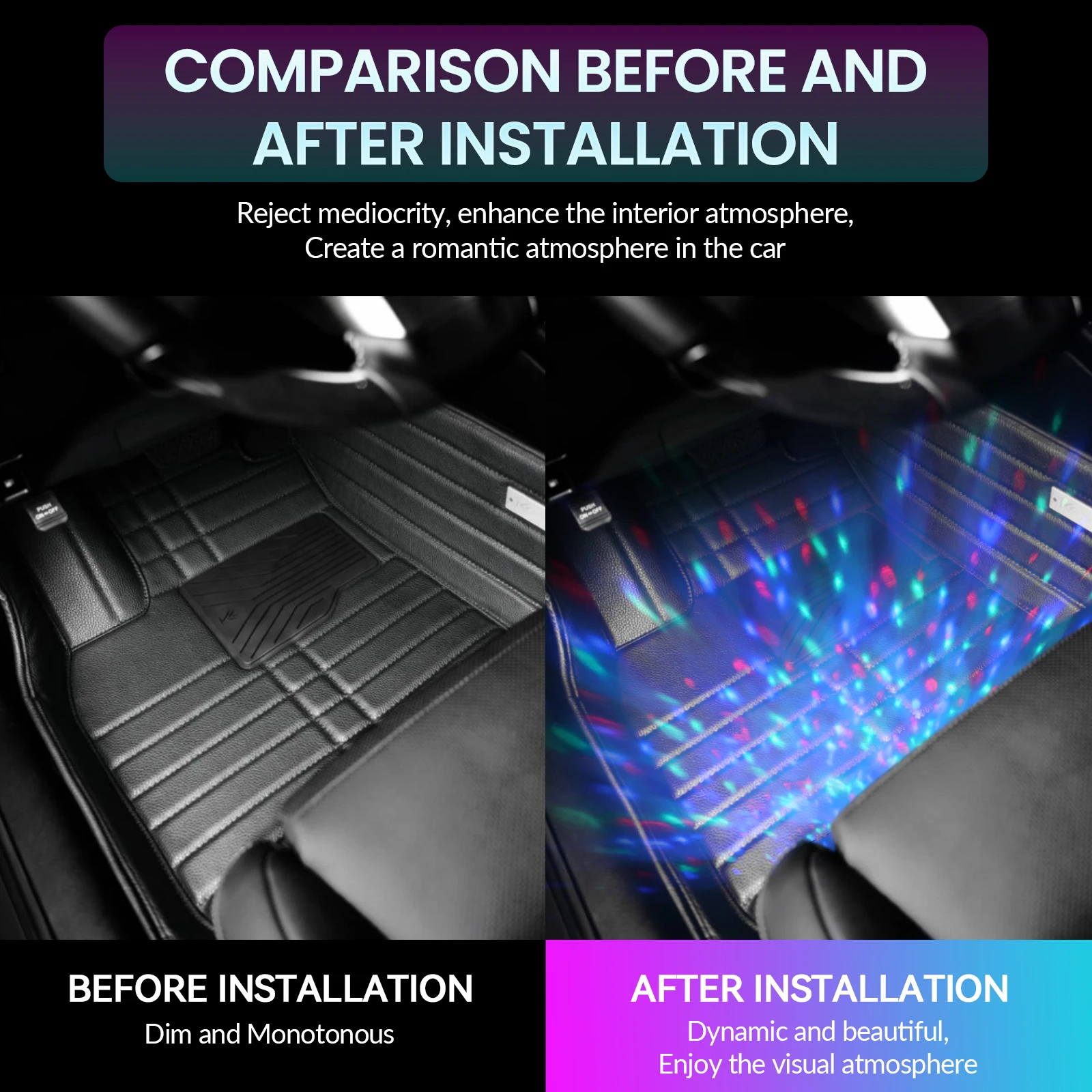 

12V Car Interior Foot Light Auto LED Strip Atmosphere Decorative Lamp Colors Styling USB RGB LED Bulb Music Voice Control