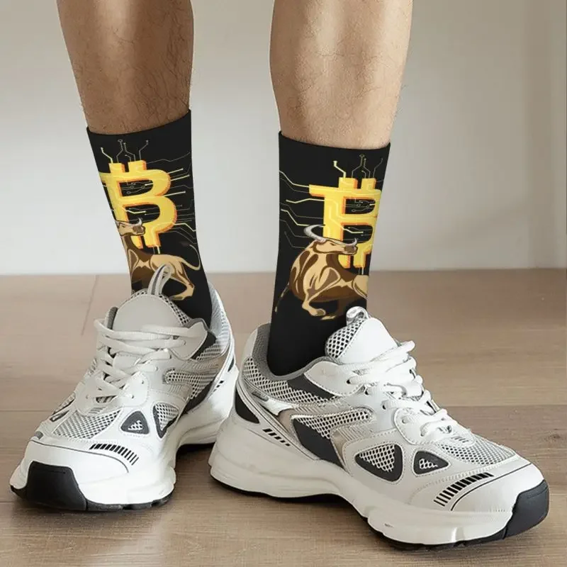 Bitcoin Bull Mens Crew Socks Unisex Kawaii BTC Crypto Currency Spring Summer Autumn Winter Dress Socks