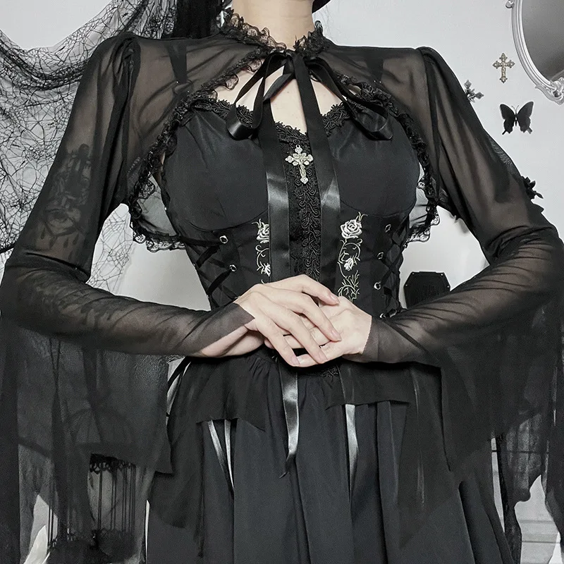 Women's Halloween Lace Tank Top Women's Elegant Dress Shirt Black Dress Shirt Lace Blouse For Oktoberfest Underwear Outerwear