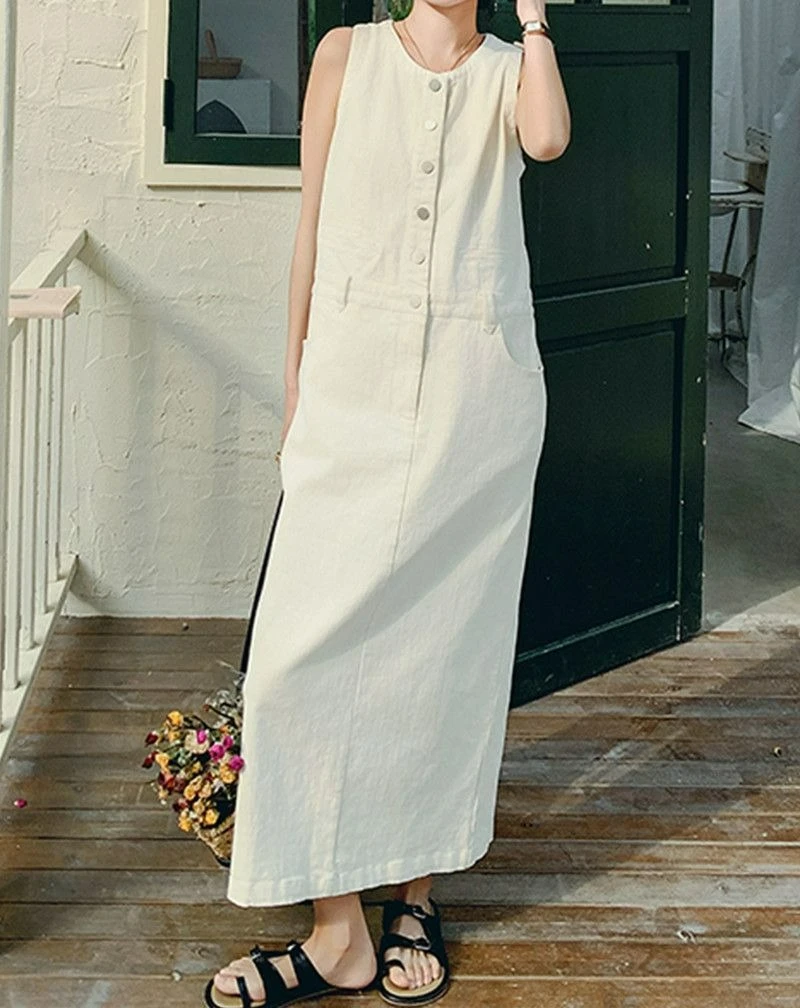 

2025 Summer New High-end Sleeveless Dress for Women Loose Fit and Slimming Fashion Vest Long Skirt