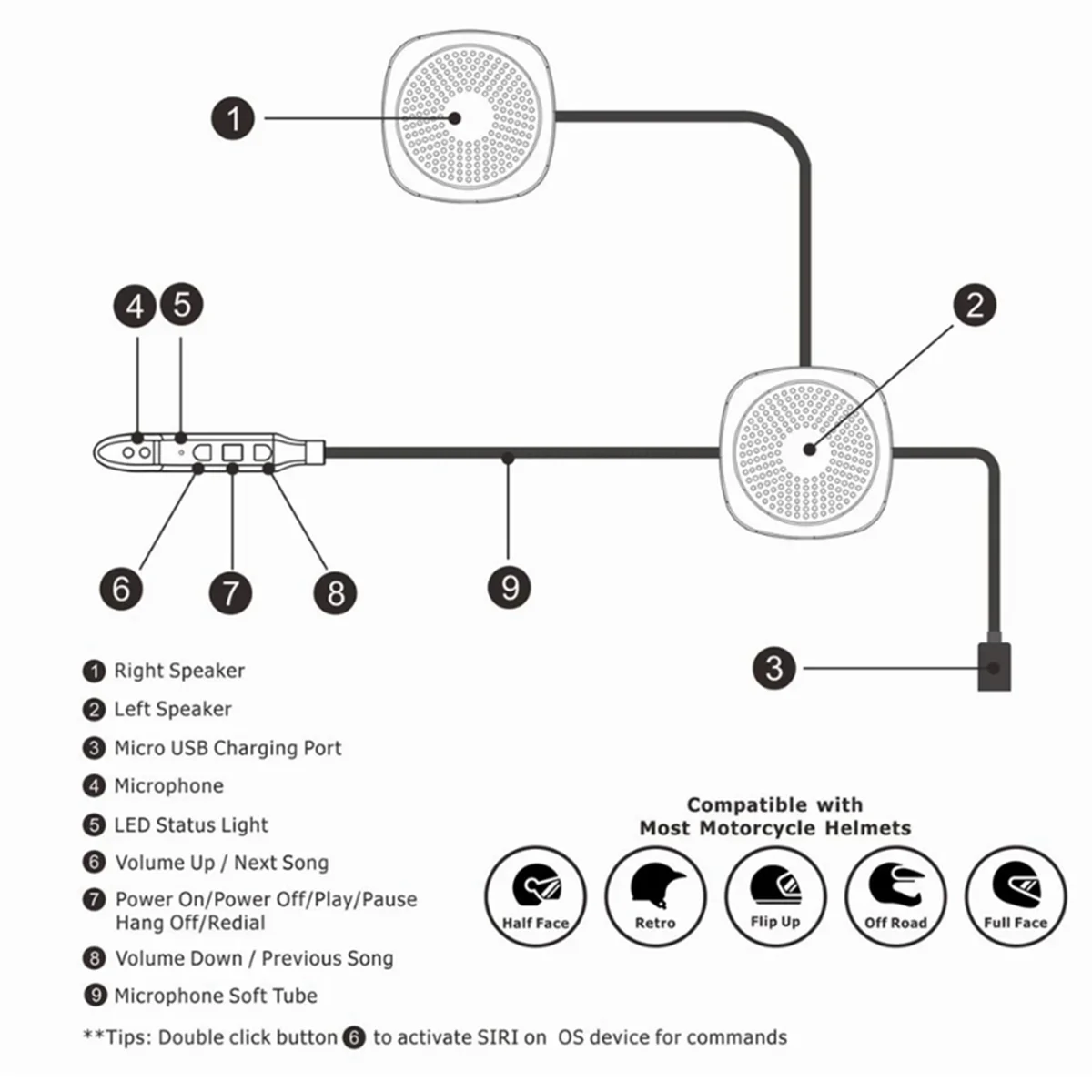 A57G-모터 헬멧 헤드셋 Bluetooth V5.0 무선 스테레오 핸즈프리 스피커 자동 응답기 야외 사이클링 이어폰
