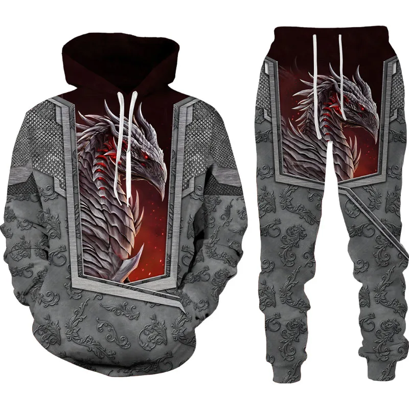 Europa und Amerika Herren Familie Hoodie Set 3D gedruckt Mode Drachen Freizeit Sportswear Herbst und Winter Herren Familie Set