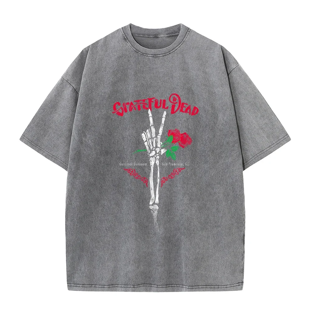 Grateful Dead Skeleton Hand Peace with Roses Vintage Band T-Shirt Clothes Men's Oversize Xl Size Cotton T Shirt Graphic Tee