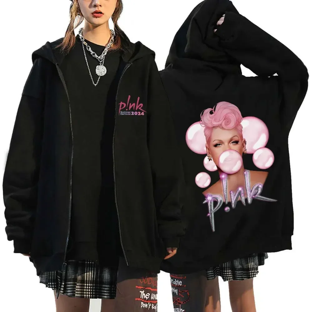 P!nk Pink Singer Zipper Jackets Harajuku Zip Up Hoodie Y2K Tops Coat Pullover P!nk Trustfall Album Concert Fans Gift Sweatshirts