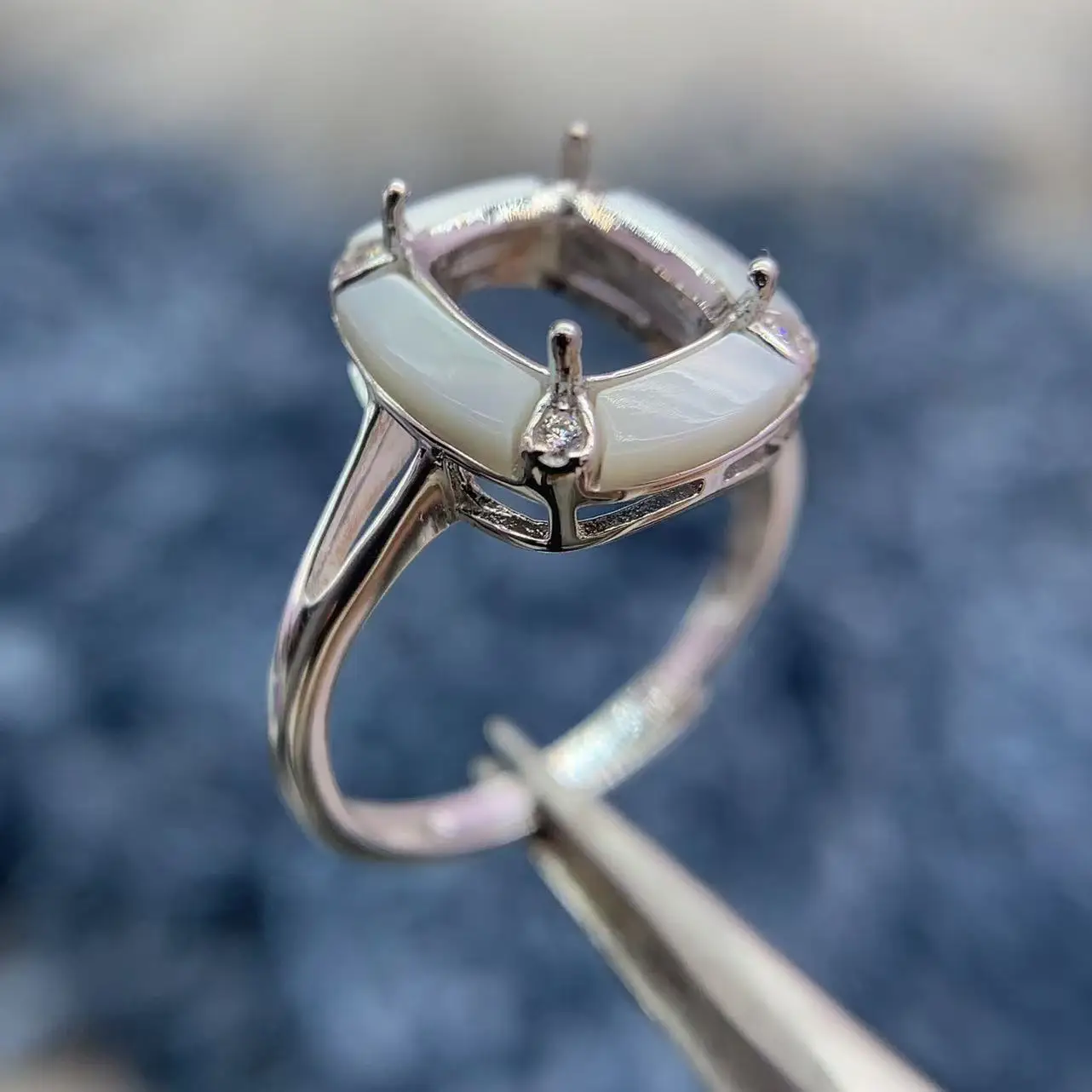 

MeiBaPJ 8*10/7*9mm Inlay Rectangular stone S925 Sterling Silver DIY Empty Set Holder Women FineMother of Pearl Charm Jewelry