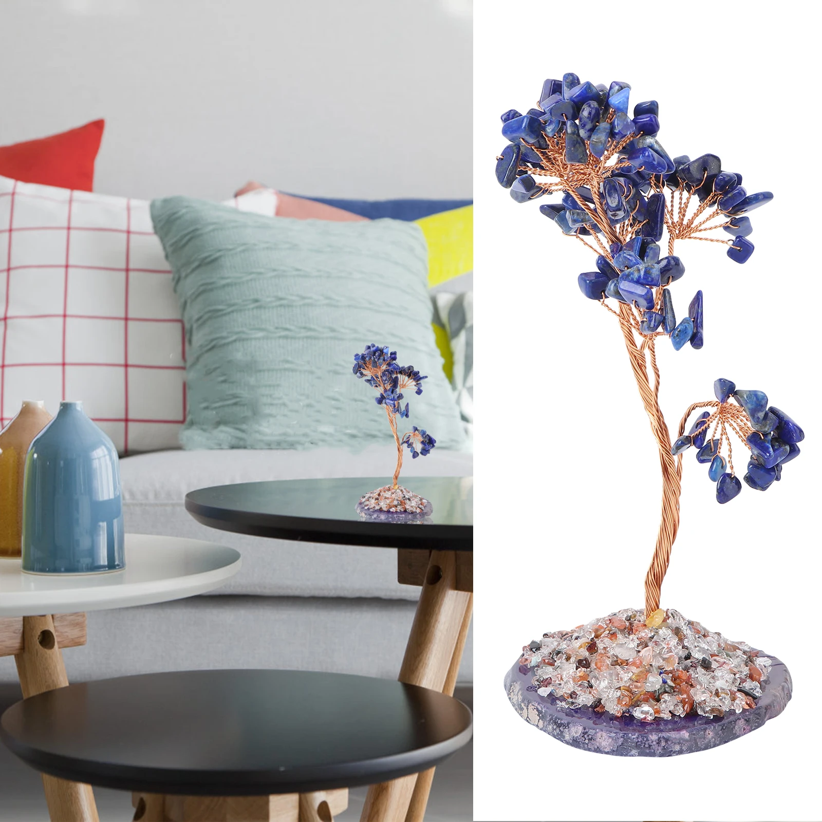 

1Pcs Crystal Money Tree Lapis White Natural Stone Handmade Feng Shui Ornament Symbol of Wealth Prosperity Desktop