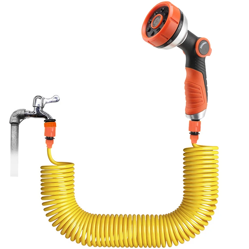 7.5-30 Meter Spring Garden Hose, Multi-Mode Nozzle Gun, Portable Coil, Household Outdoor Watering And Cleaning Tool