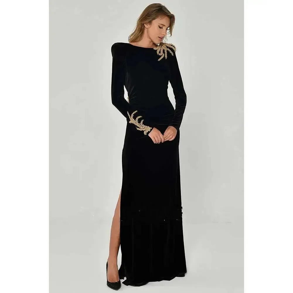 Robe de Soirée Mermiad en Velours Noir Personnalisée, Tenue de Scène Formelle Haut de Gamme, Dos aux, Festival Spécial, Haute Couture