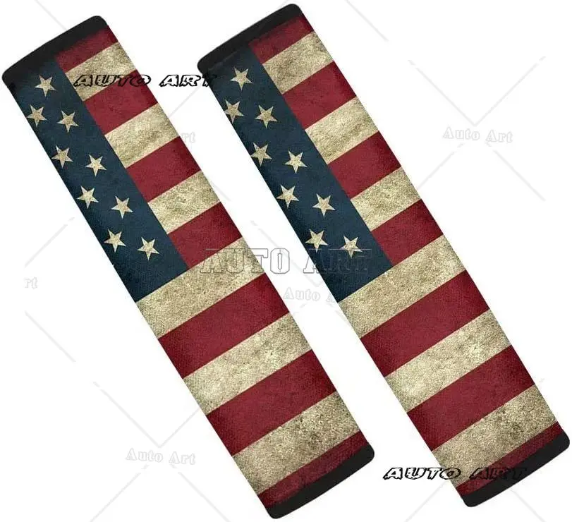 Modello bandiera americana vintage, 2 confezioni di cuscinetti per cintura di sicurezza per auto, morbidi e confortevoli, proteggono il collo e le spalle dalla cintura di sicurezza