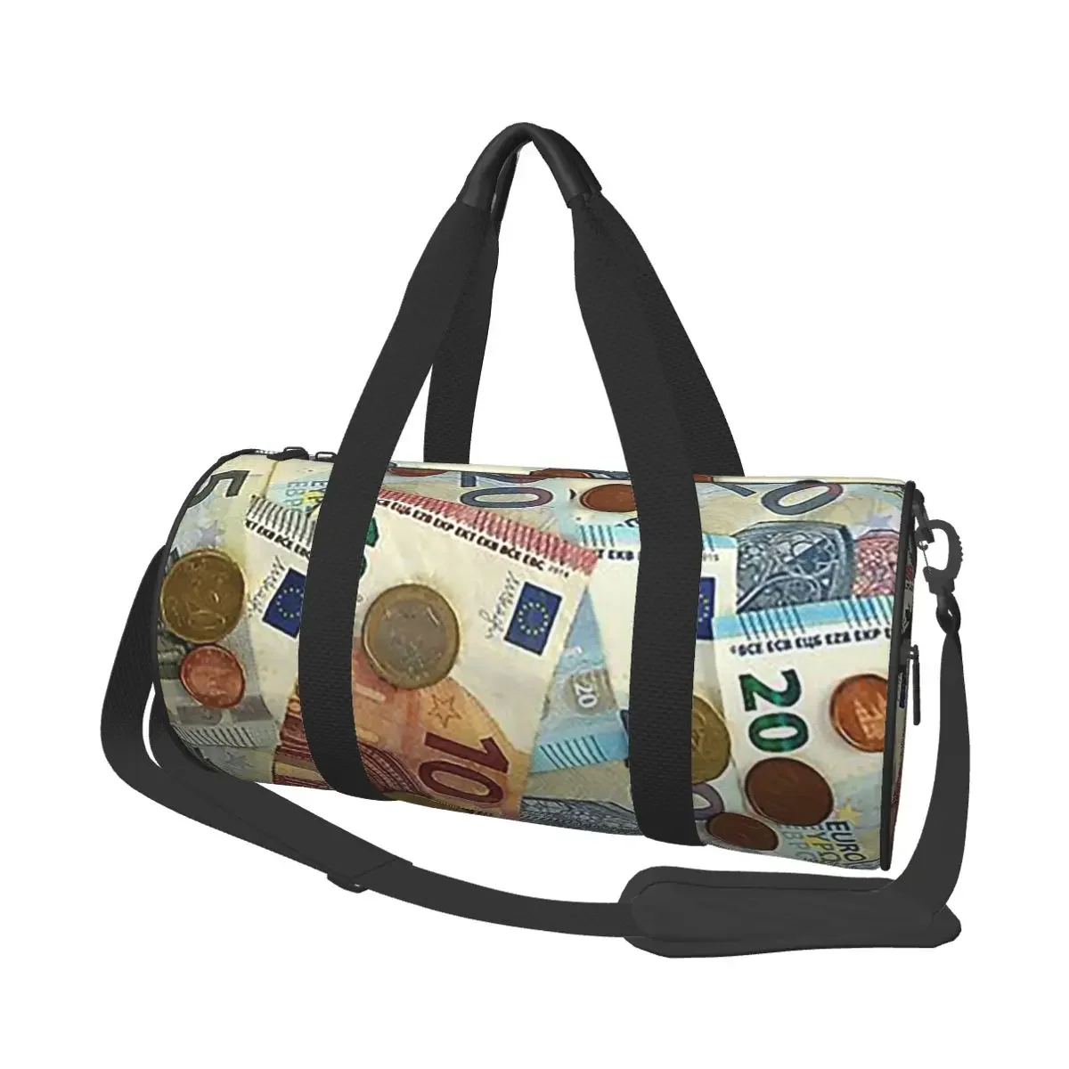

Euro Banknotes And Coins Large Duffle Gym Bag Waterproof Duffle Travel Bags Handbags Fitness bag