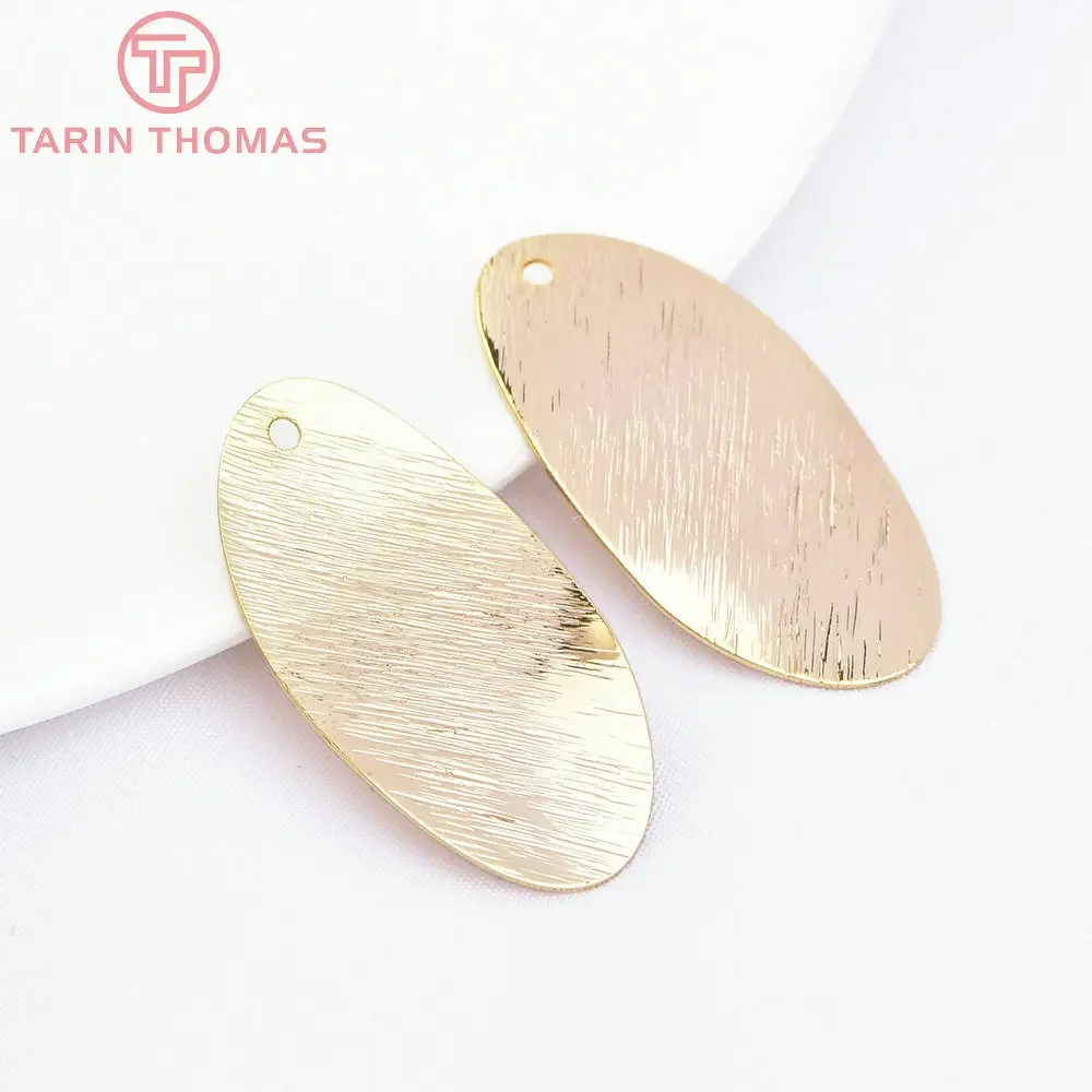 (7278) 12PCS 15.5x29.5MM 24K Gold Color Plated Brass Oval Wave Wire drawing Pendants Charms for DIY Jewelry Making  Accessories