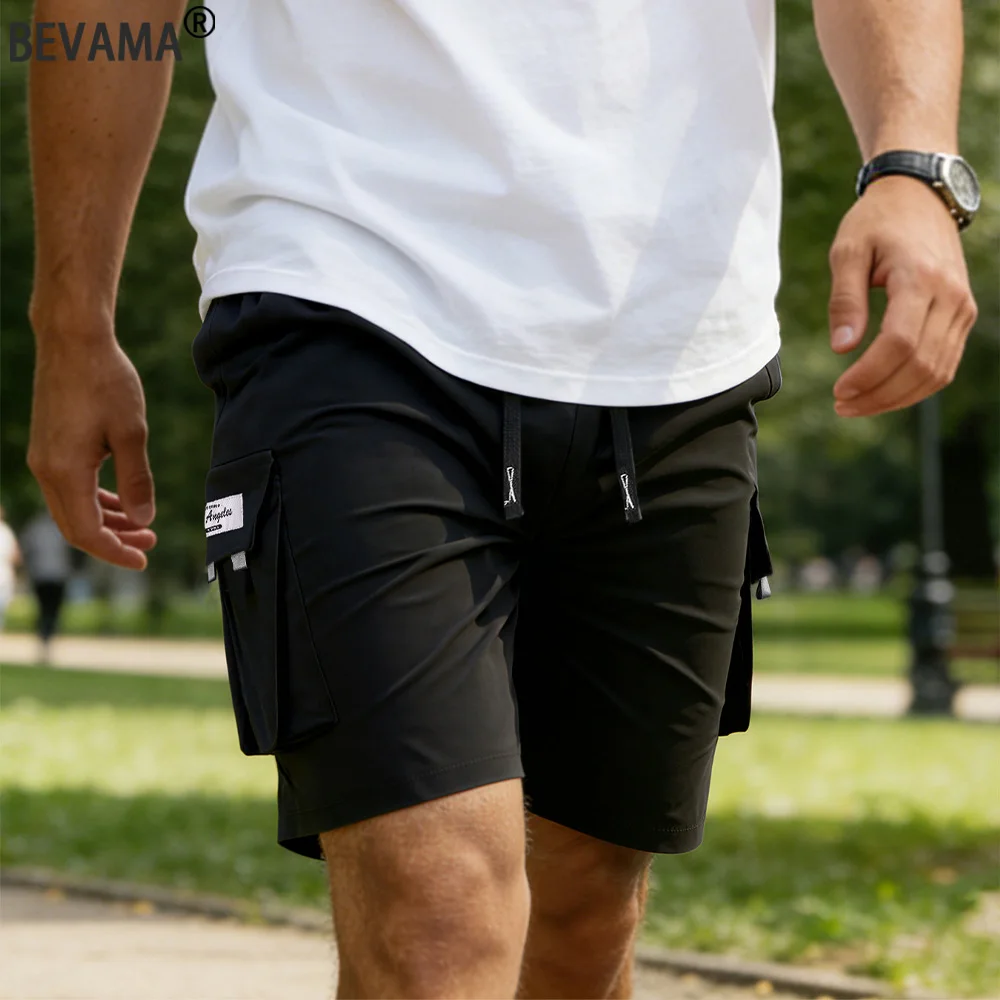 

Men's Drawstring Cargo Shorts Solid Color Casual Short Pants with Pockets Summer Fashion Straight Shorts Daily Sports Trousers