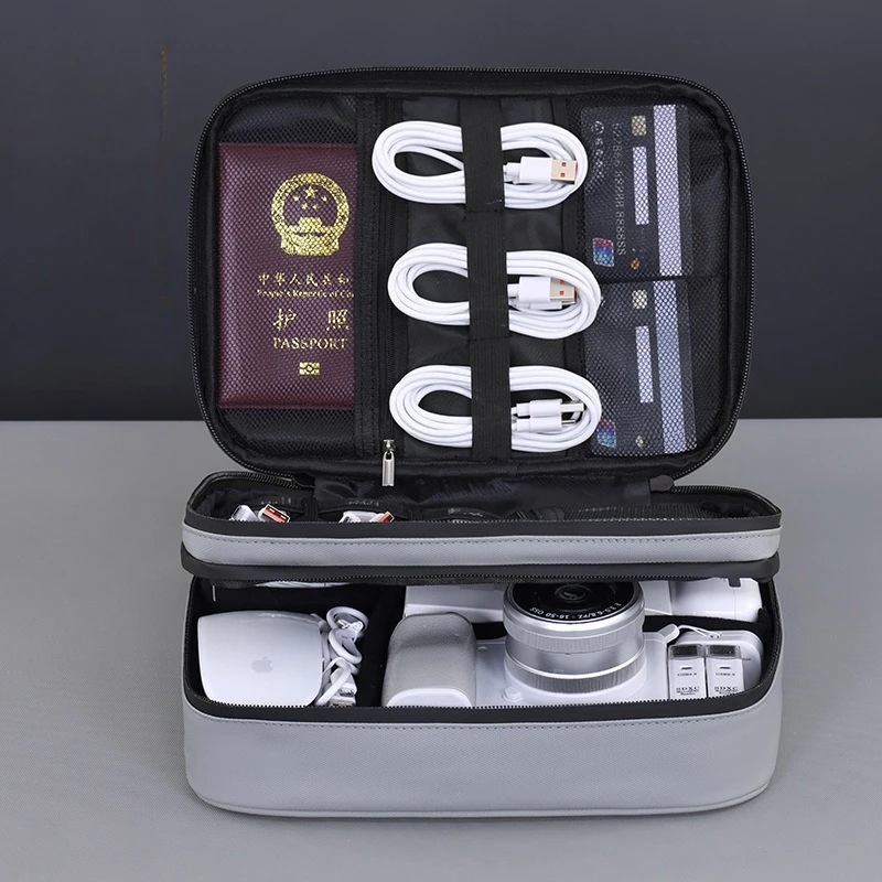 Double Layer Electronics Storage Bag Portable Travel Digital Organizer Case Multi Compartment for Cable Charger Camera