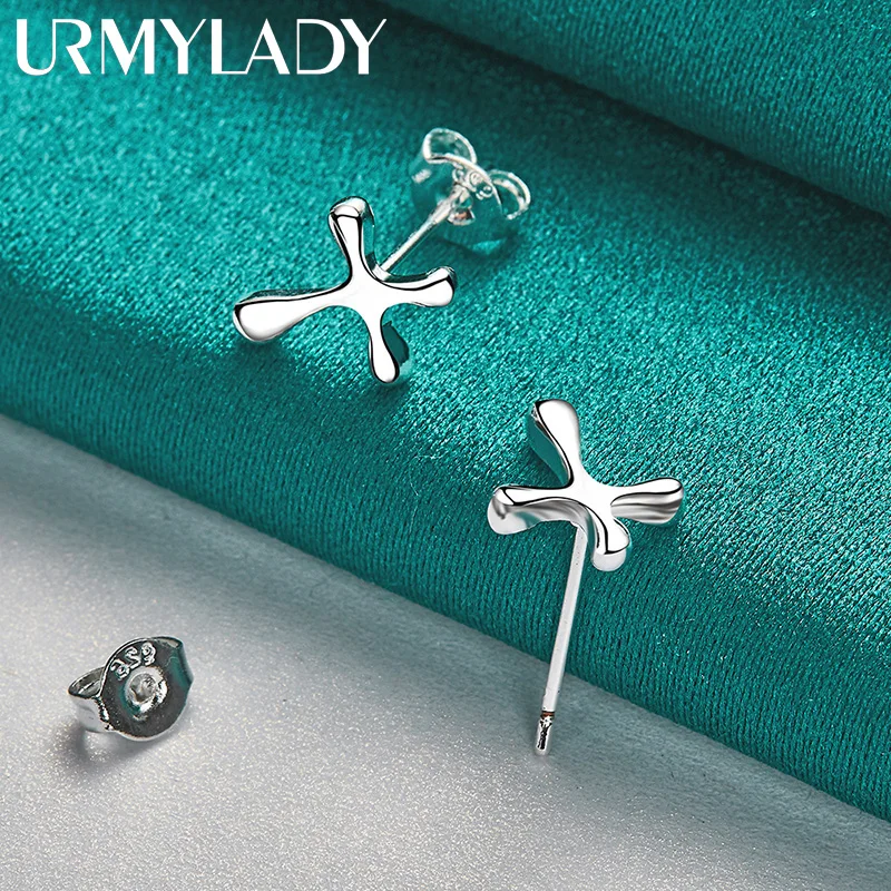 

URMYLADY 925 Sterling Silver Cross Stud Earrings For Women Wedding Party Fashion Jewelry