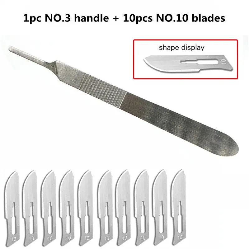 10pcs NO.10/11/15/20/23 Blades and Handle Metal Steel Surgical Tool DIY Cutting Phone PCB Repair Carving Craft Knife Scalpel